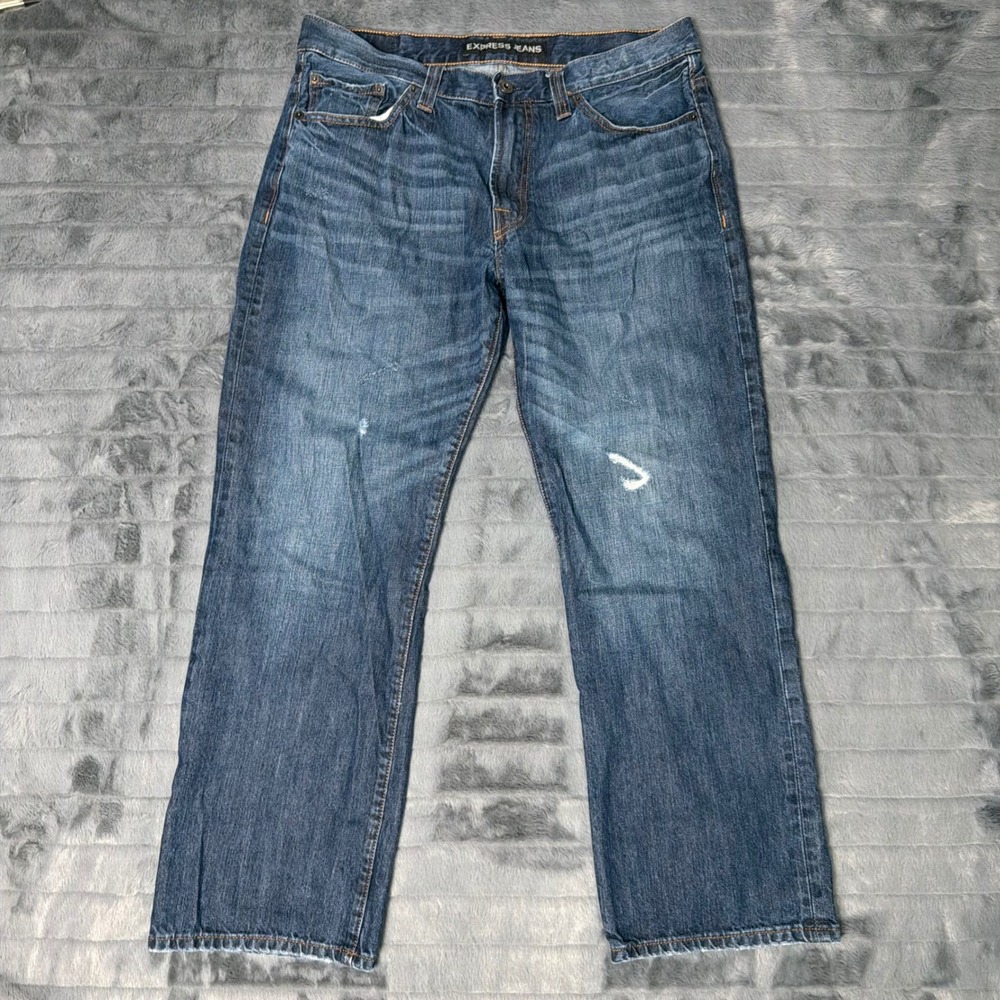 Express Jeans Blake Loose Fit Boot Cut Dark Wash Denim Mens 34x30